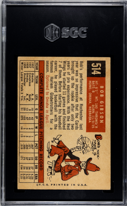 1959 Topps #514 Bob Gibson RC Rookie SGC 3.5 VG+ Nice Color