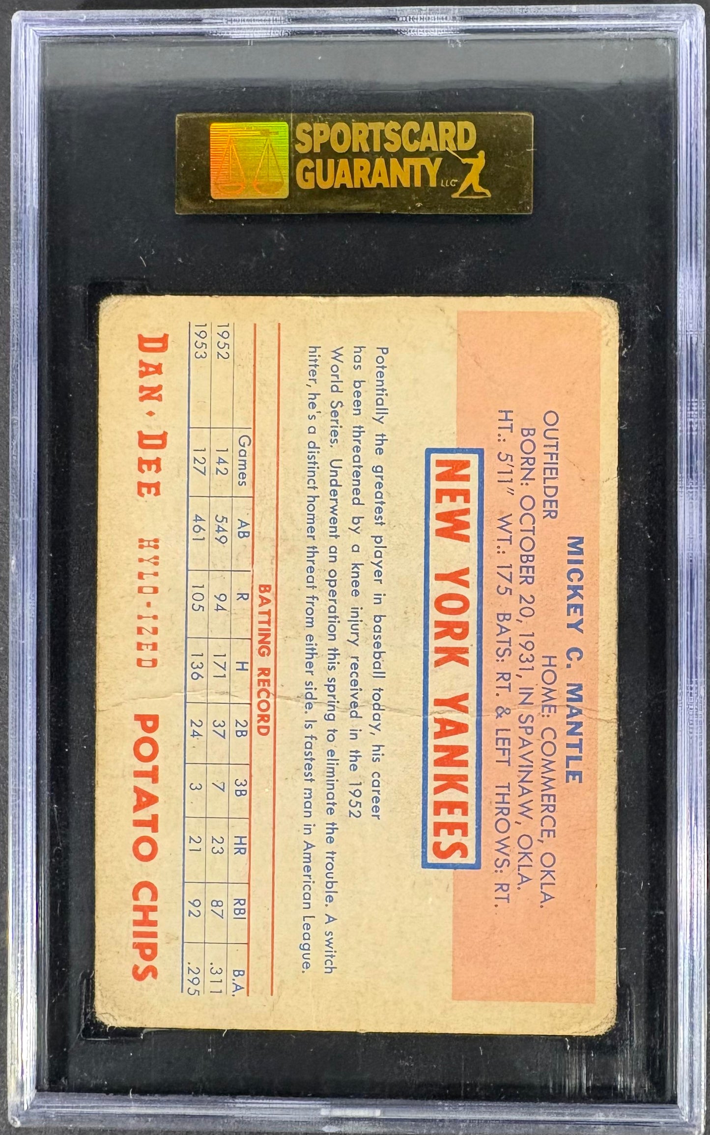 1954 Dan-Dee Potato Chips Mickey Mantle SGC 2 Nice Color