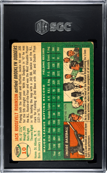 1954 Topps #10 Jackie Robinson SGC 3.5 VG+ Nice Color