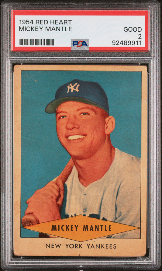 1954 Red Heart Dog Food Mickey Mantle PSA 2 GD Nice Color New Label
