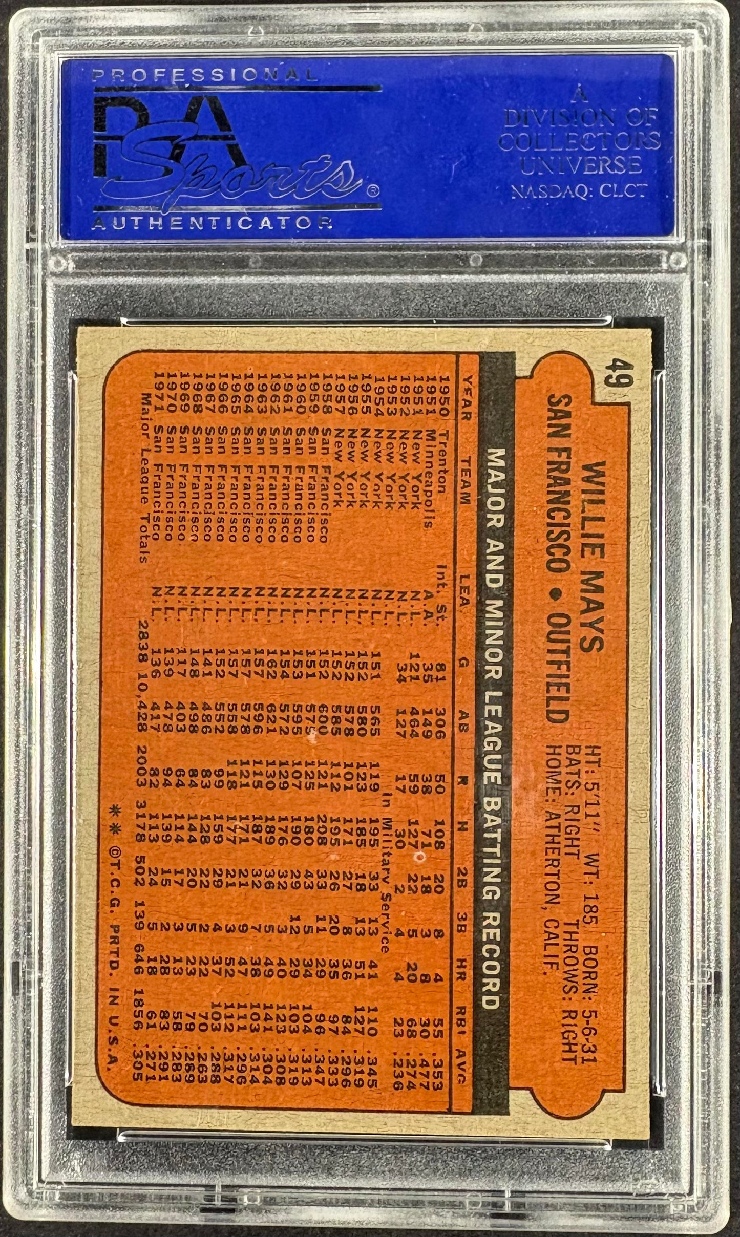 1972 Topps #49 Willie Mays PSA 8 NM-MT