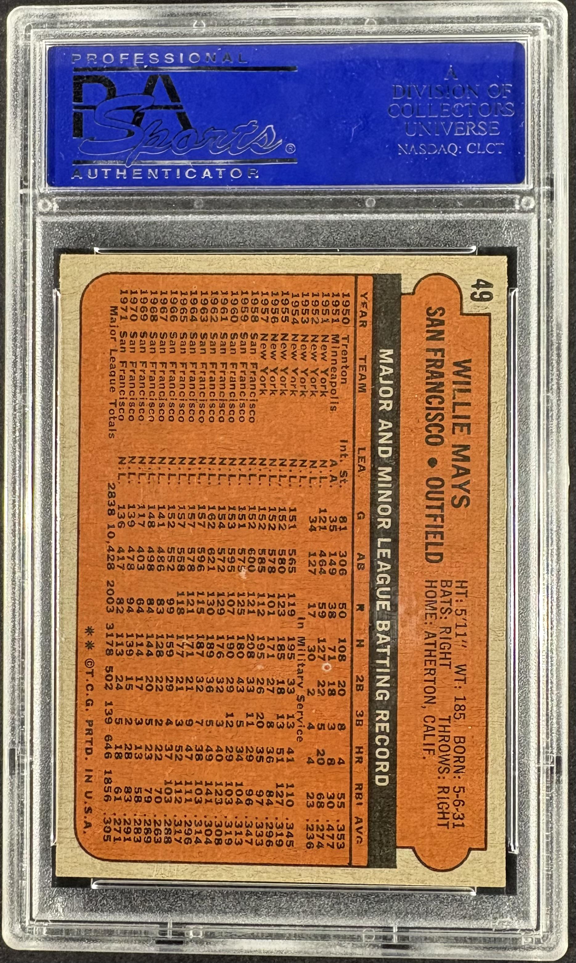 1972 Topps #49 Willie Mays PSA 8 NM-MT