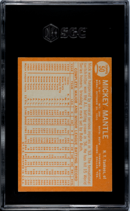 1964 Topps #50 Mickey Mantle SGC 4.5 VG-EX+