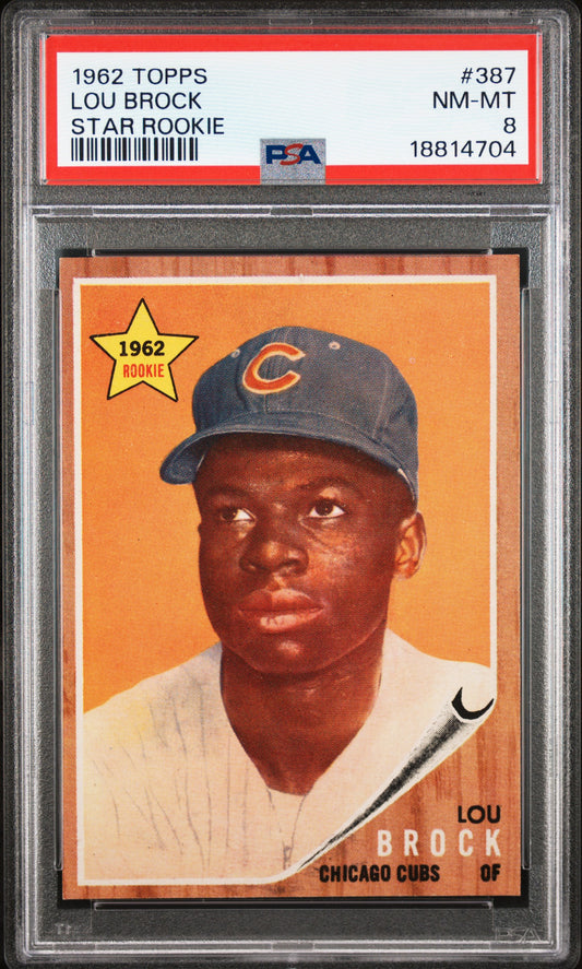 1962 Topps #387 Lou Brock RC Rookie PSA 8 NM-MT High Grade SHARP