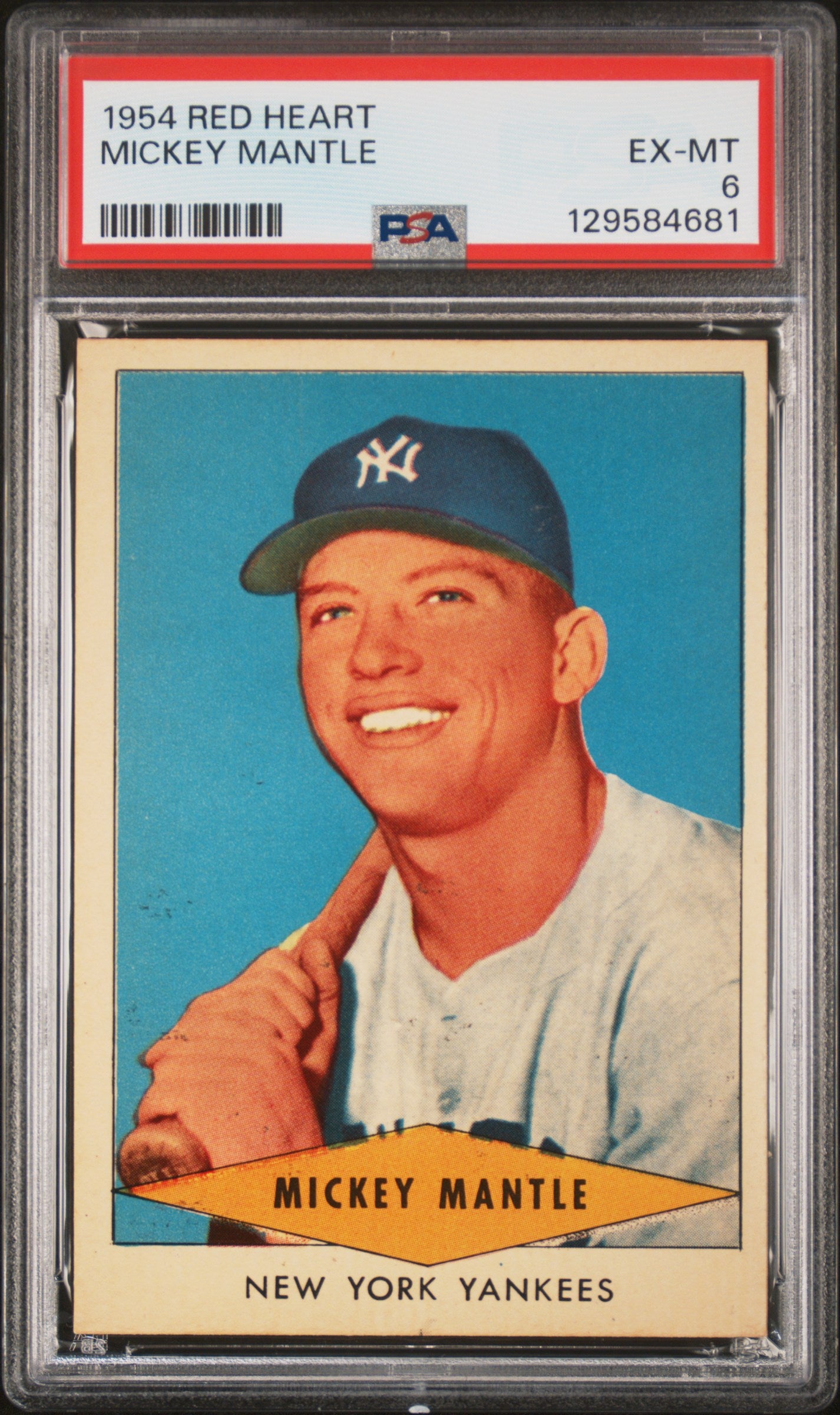 1954 Red Heart Dog Food Mickey Mantle PSA 6 EX-MT SHARP New Label