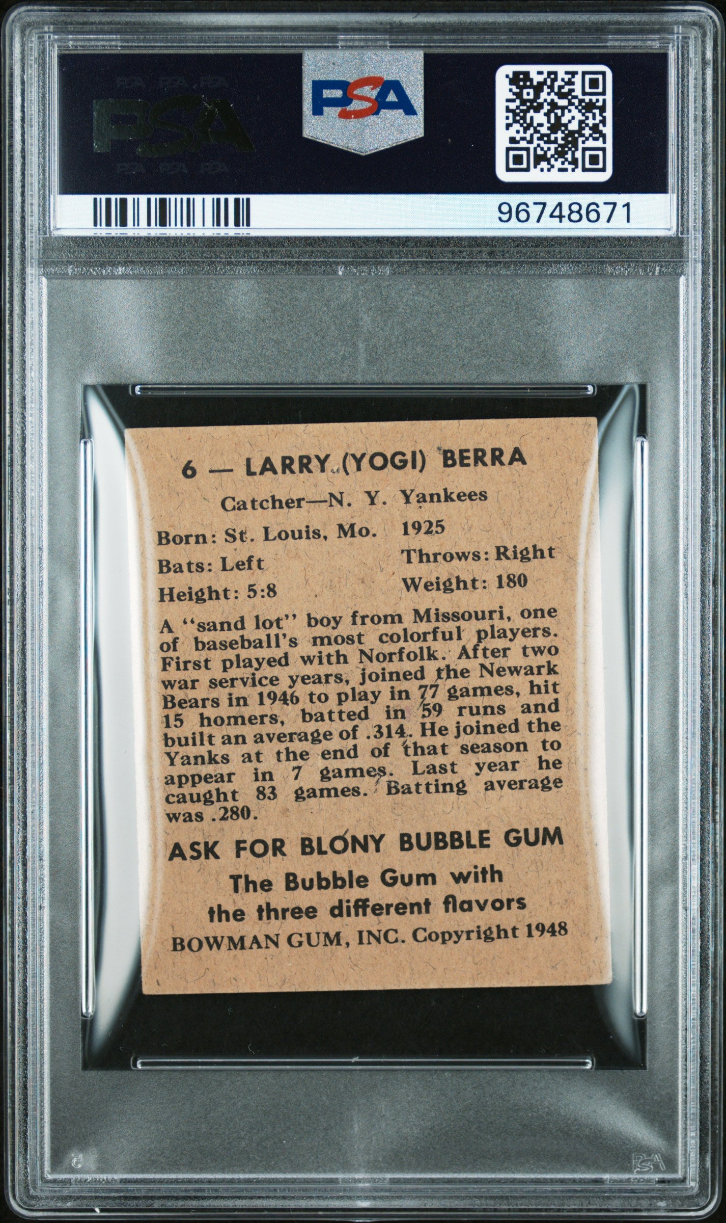 1948 Bowman #6 Yogi Berra RC Rookie PSA 4.5 VG-EX+ Nice Eye Appeal