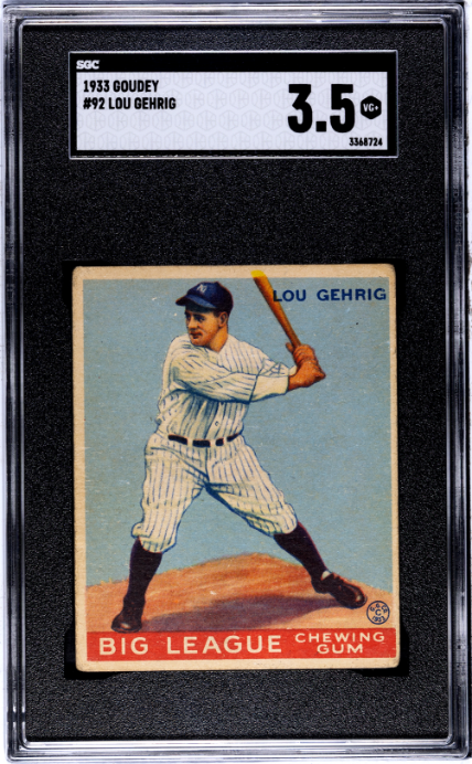 1933 Goudey #92 Lou Gehrig SGC 3.5 VG+ Nice Color