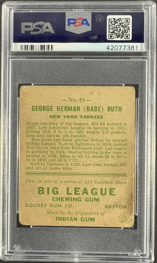 1933 Goudey (R319) #53 George Herman Babe Ruth PSA Authentic Nice Color