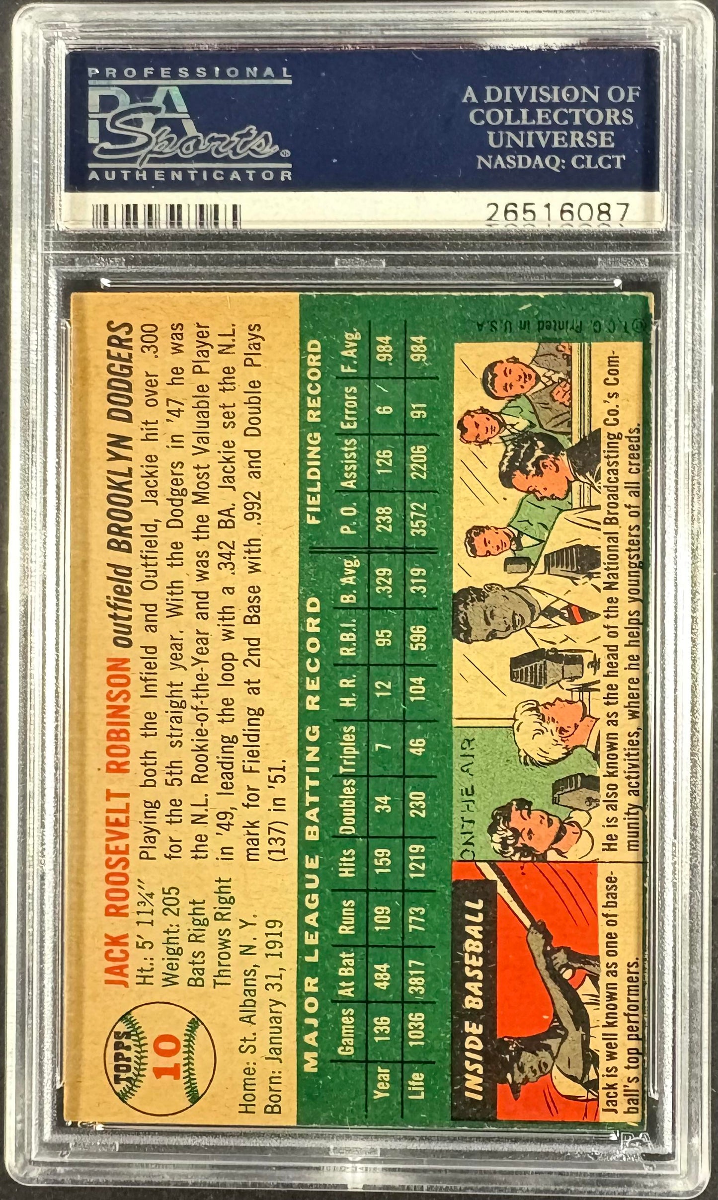 1954 Topps #10 Jackie Robinson PSA 5 EX Nice Color