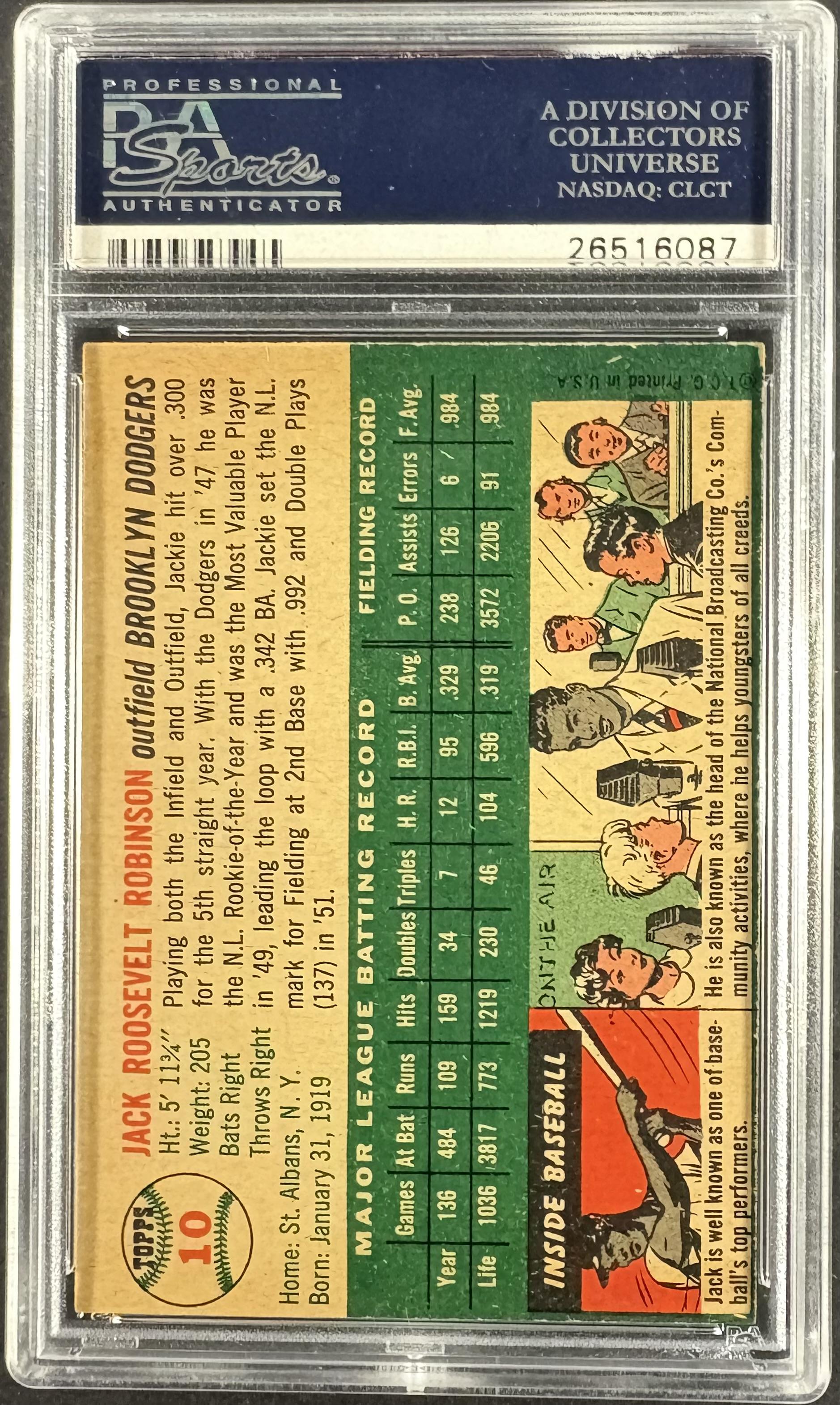 1954 Topps #10 Jackie Robinson PSA 5 EX Nice Color