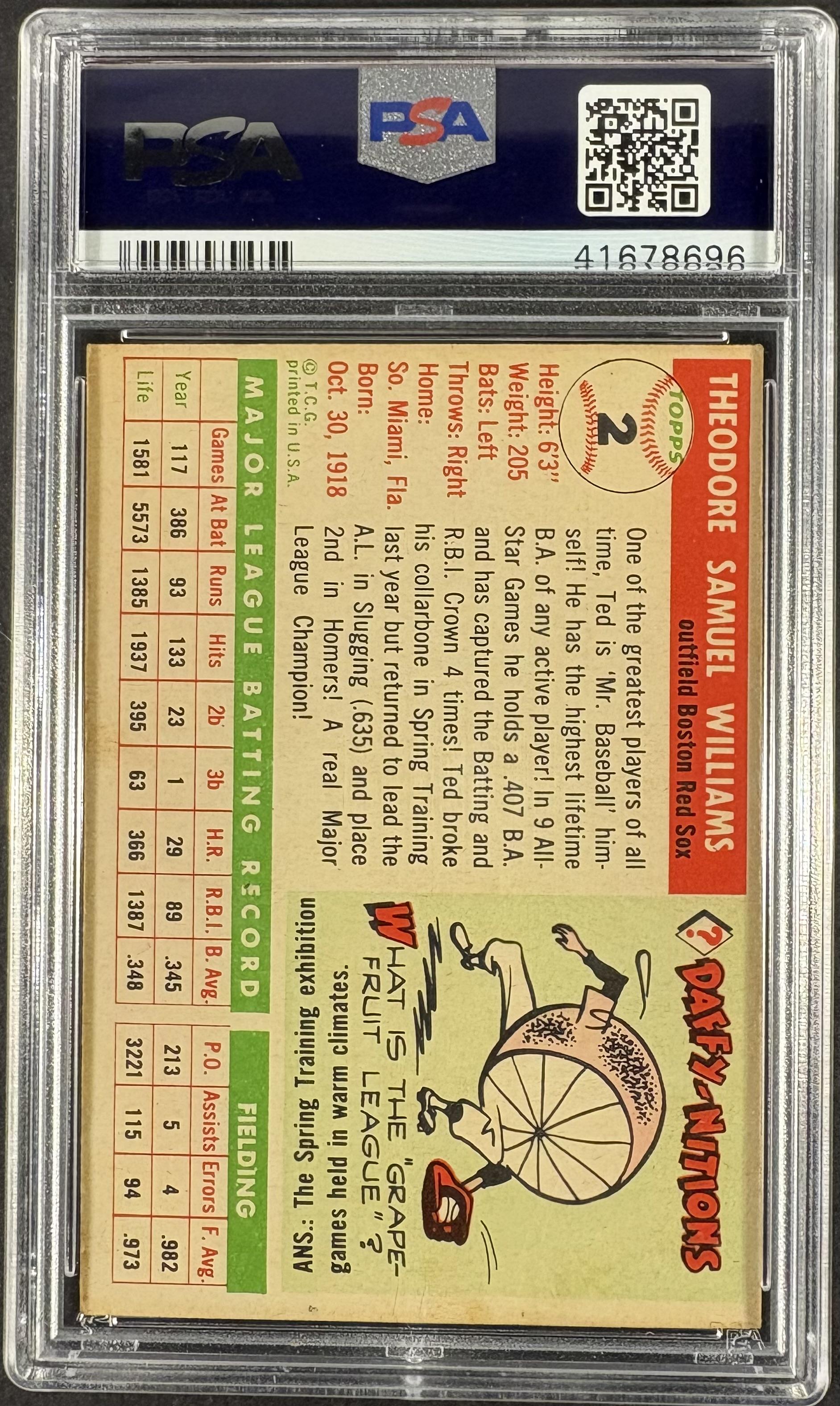 1955 Topps #2 Ted Williams PSA 4 VG-EX New Label