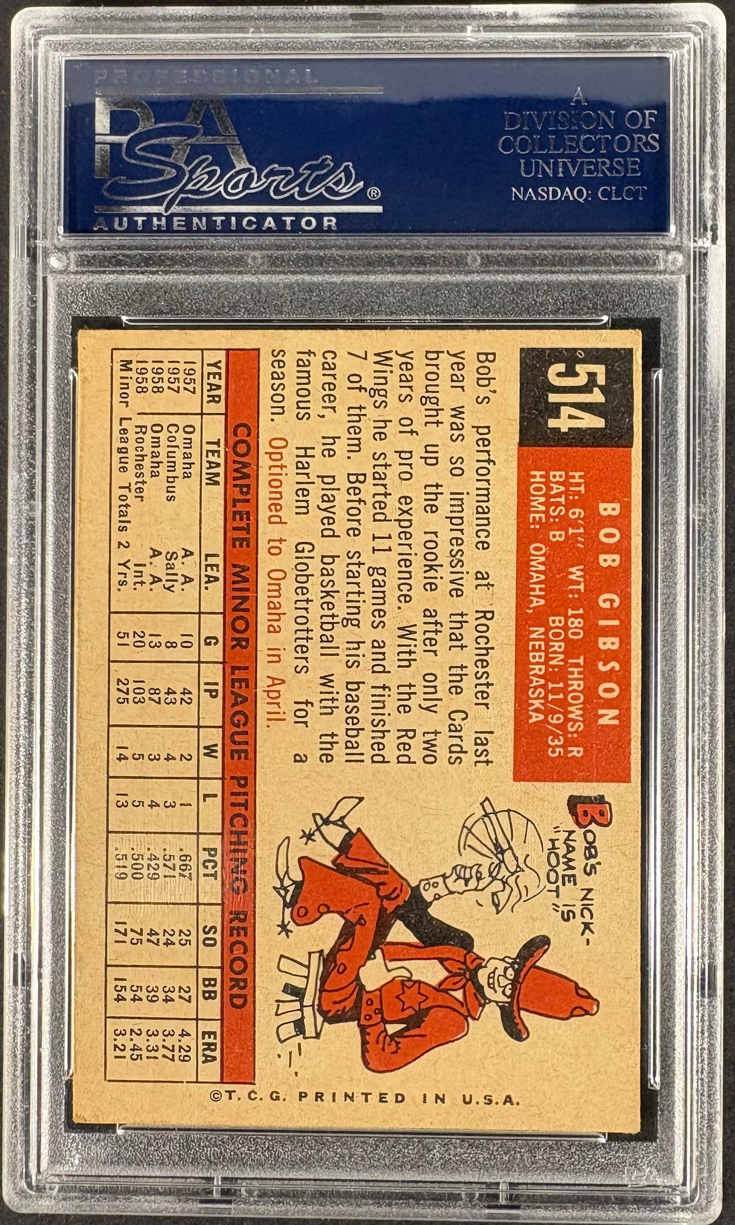 1959 Topps #514 Bob Gibson RC Rookie PSA 4 VG-EX Nice Color