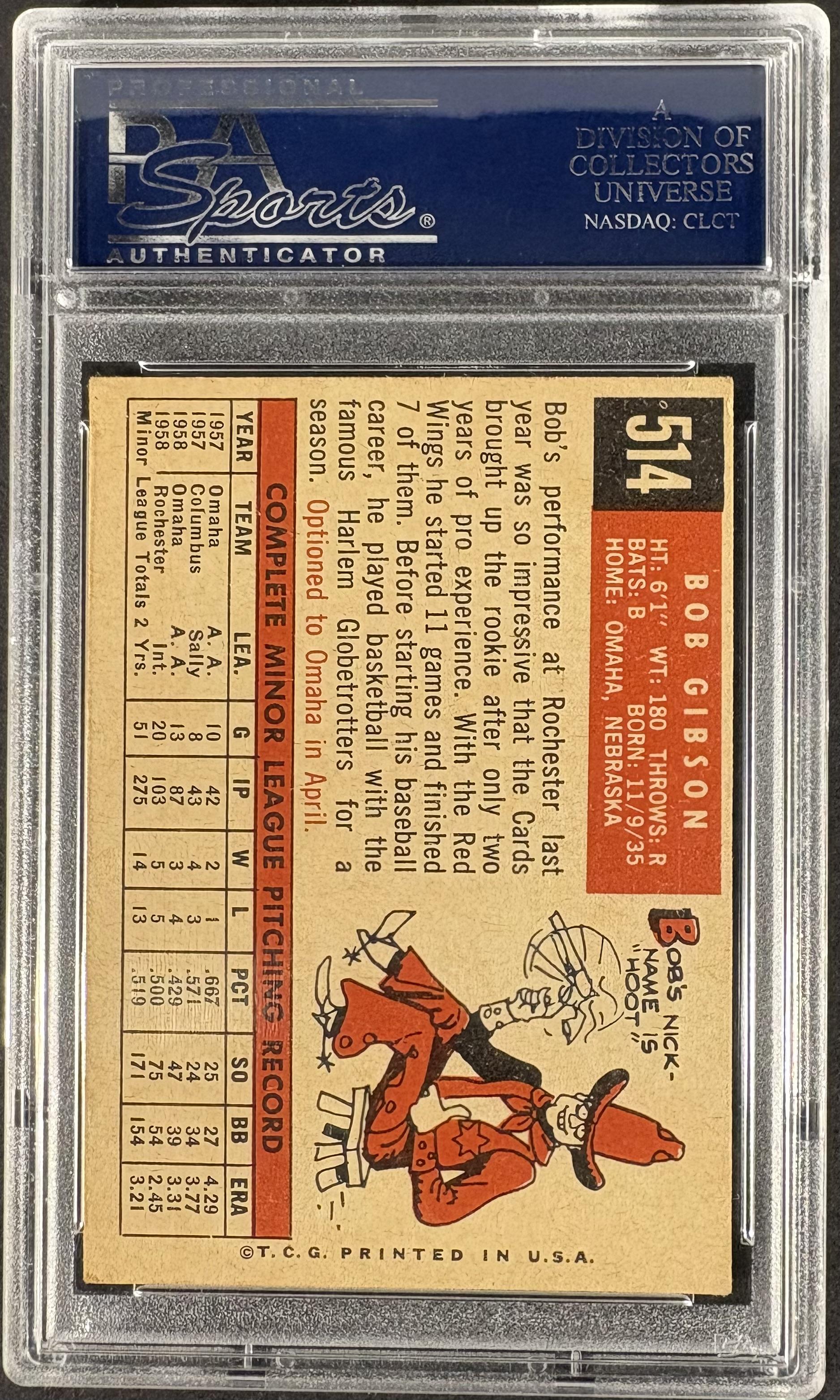 1959 Topps #514 Bob Gibson RC Rookie PSA 4 VG-EX Nice Color
