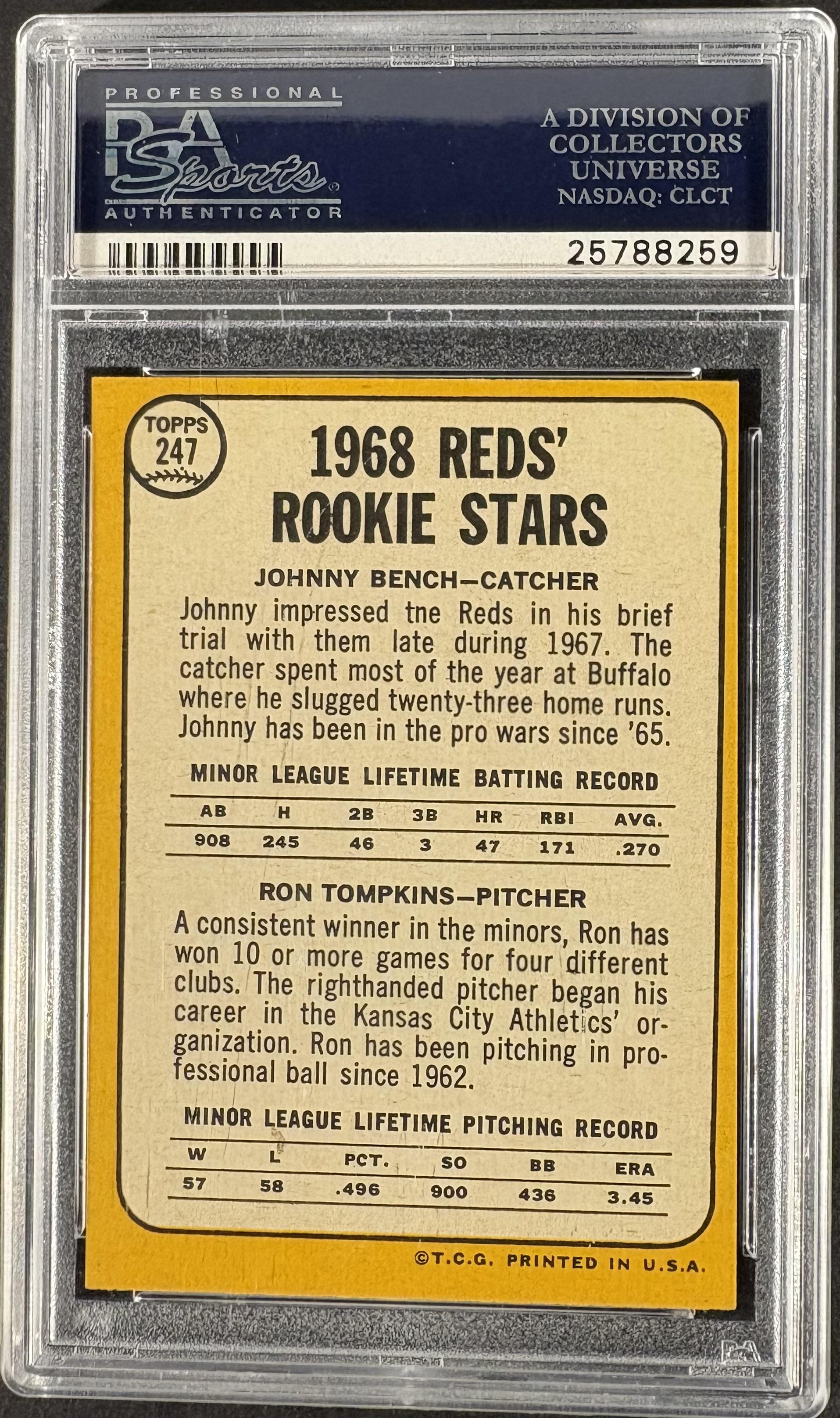1968 Topps #247 Johnny Bench RC Rookie PSA 7 NM Near Mint