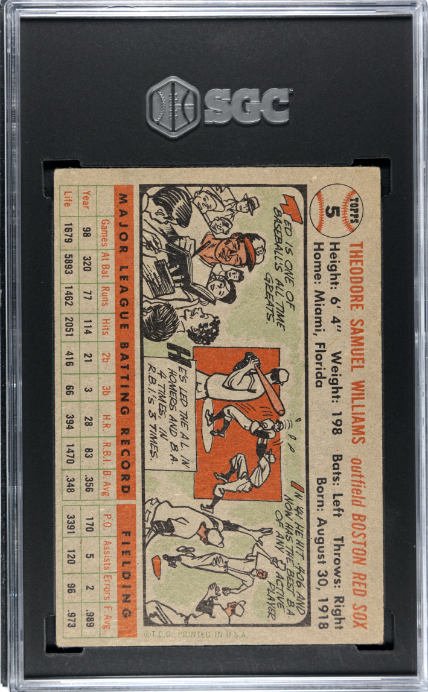 1956 Topps #5 Ted Williams Gray Back SGC 4 VG-EX