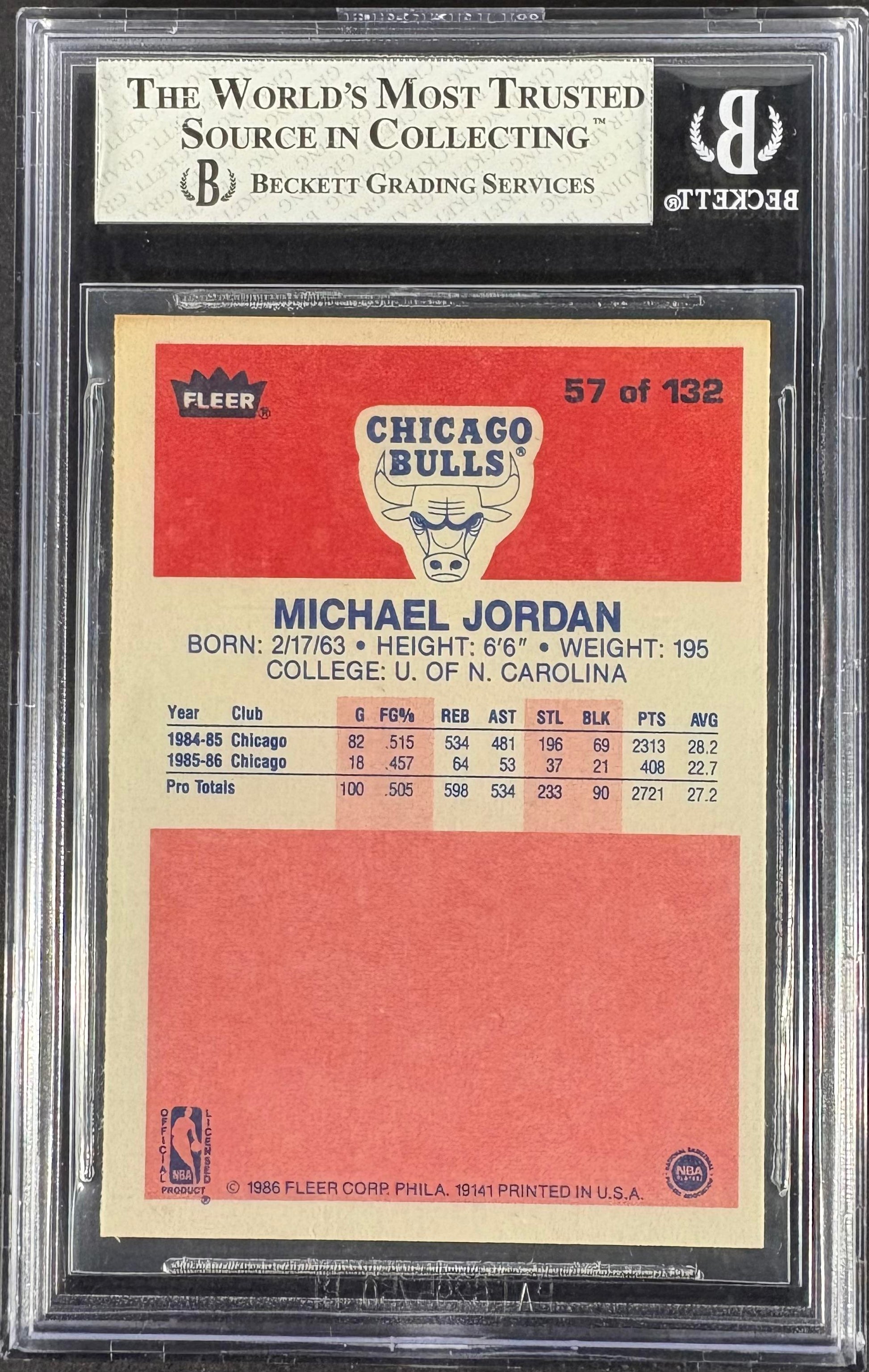 1986-87 Fleer #57 Michael Jordan RC Rookie BGS 8 NM-MT