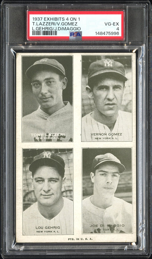 1937 Exhibits 4 On 1 Lazzeri Gomez Lou Gehrig Joe DiMaggio PSA 4 VG-EX New Label