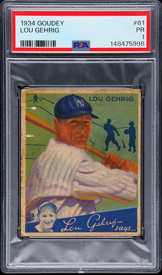 1934 Goudey #61 Lou Gehrig PSA 1 Nice Color New Label