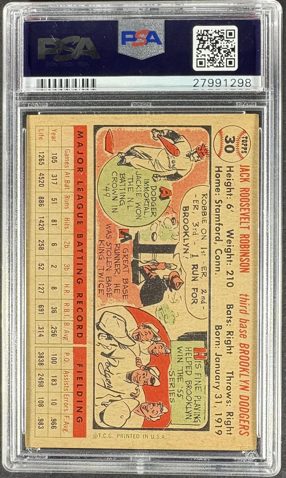 1956 Topps #30 Jackie Robinson PSA 7 NM Near Mint CENTERED New Label