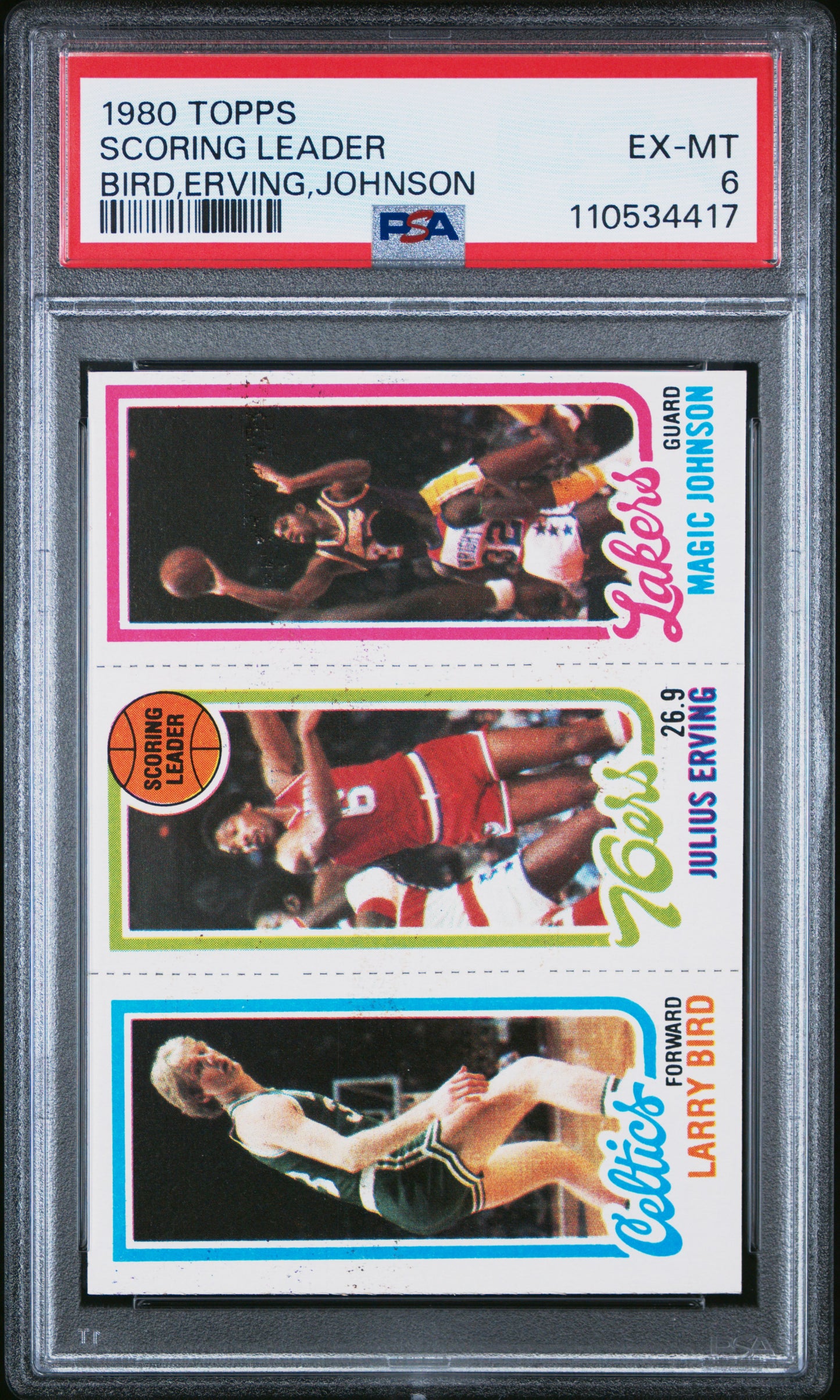 1980 Topps Scoring Leader Larry Bird,Erving Magic Johnson PSA 6 New Label