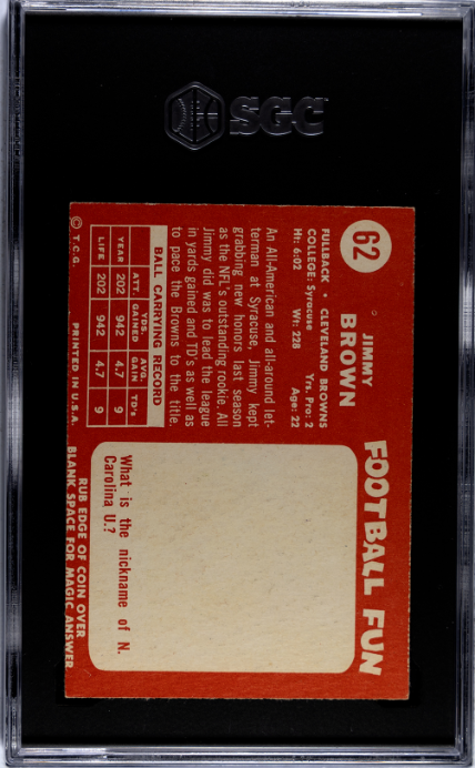 1958 Topps #62 Jimmy Jim Brown RC Rookie SGC 6 EX-NM