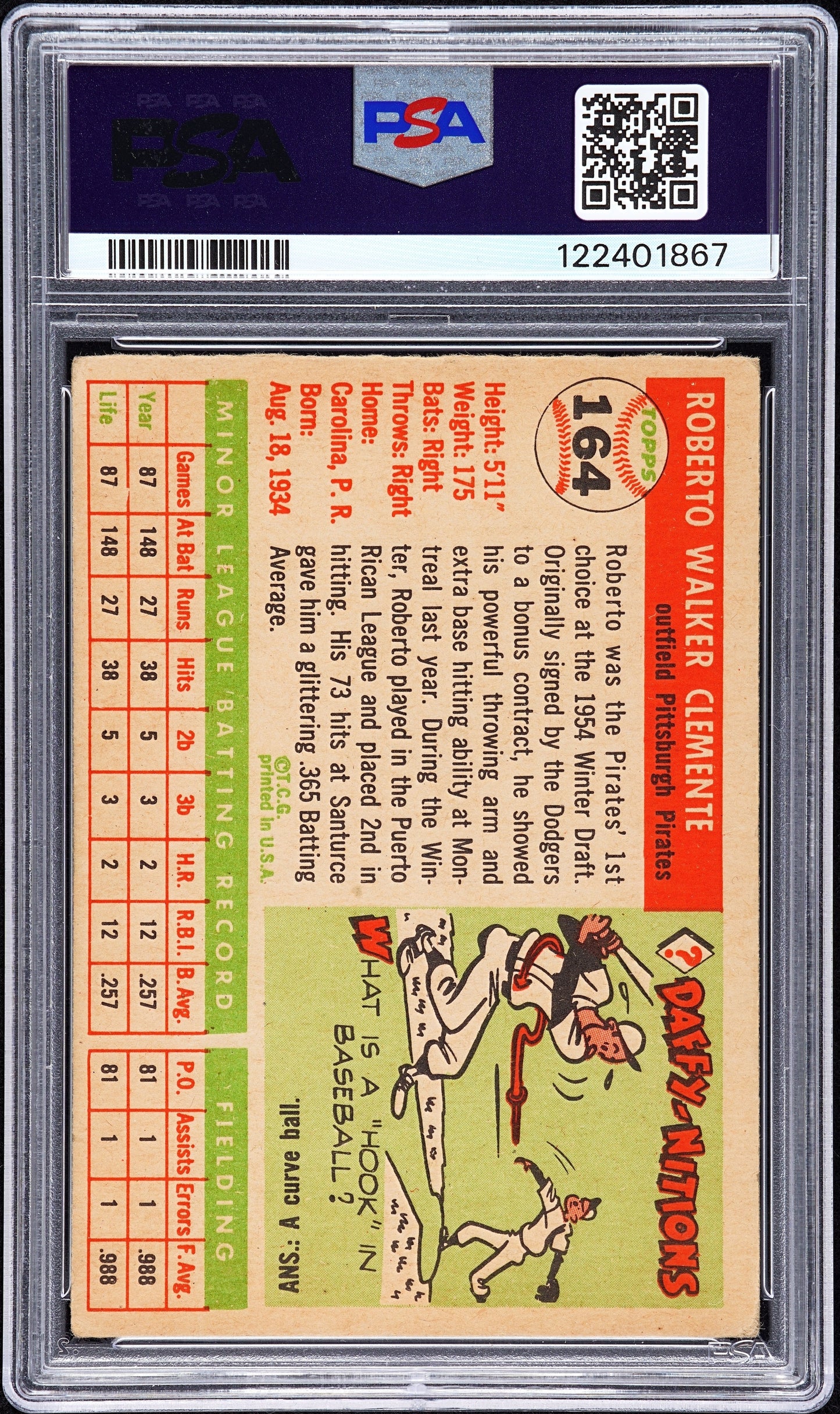 1955 Topps #164 Roberto Clemente RC Rookie PSA 3 VG New Label