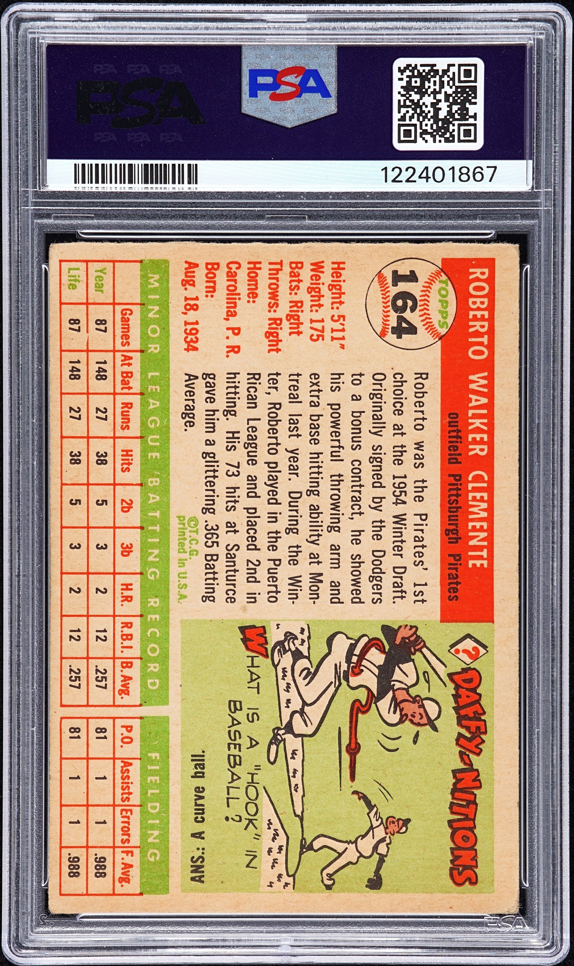 1955 Topps #164 Roberto Clemente RC Rookie PSA 3 VG New Label