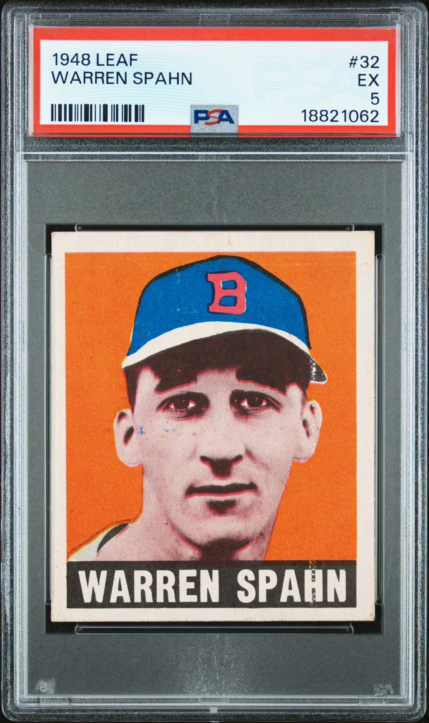 1948 Leaf #32 Warren Spahn RC Rookie PSA 5 EX Nice Eye Appeal New Label