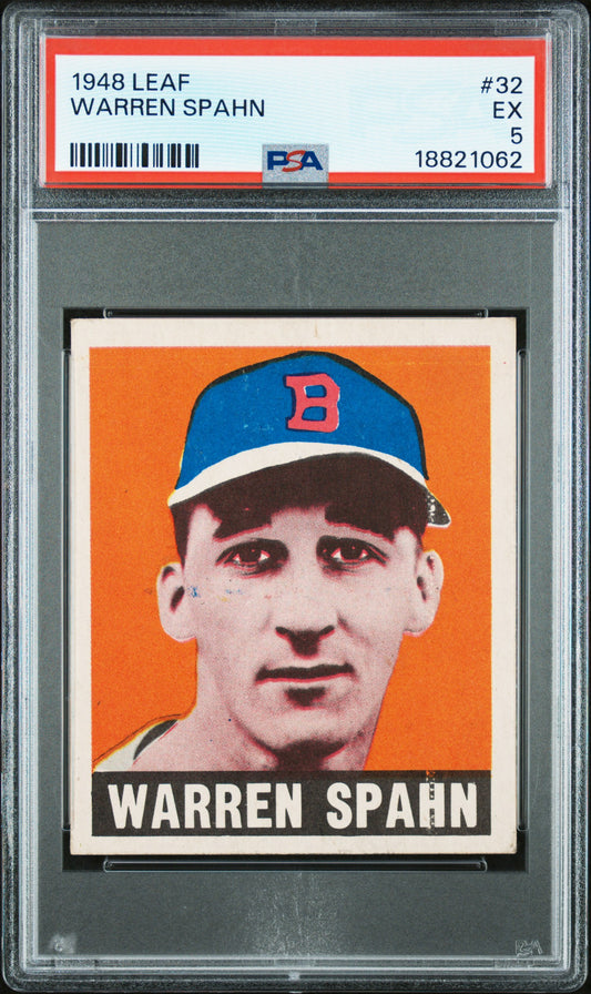 1948 Leaf #32 Warren Spahn RC Rookie PSA 5 EX Nice Eye Appeal New Label