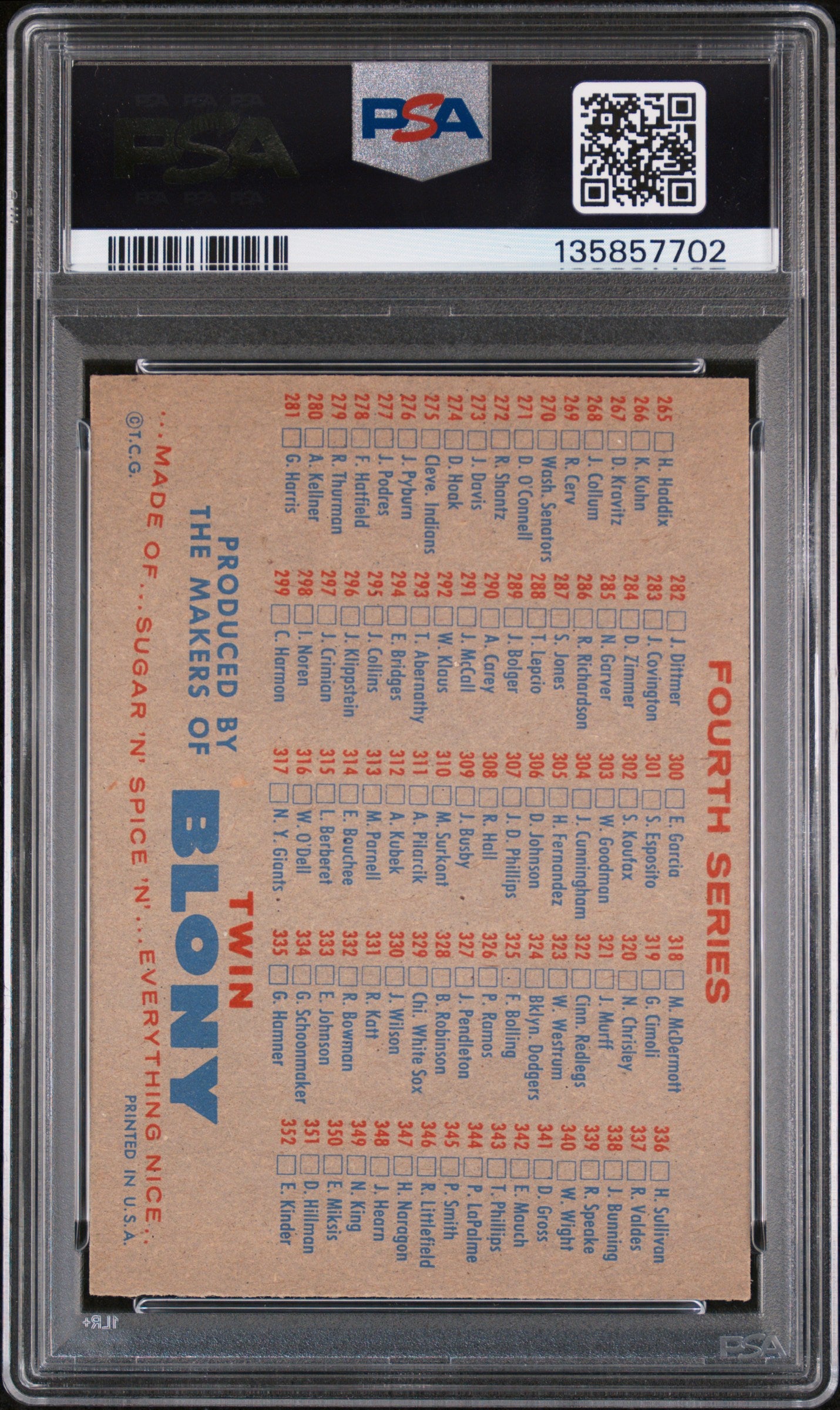 1957 Topps Checklist 3/4 Twin Blony PSA 5 EX New Label