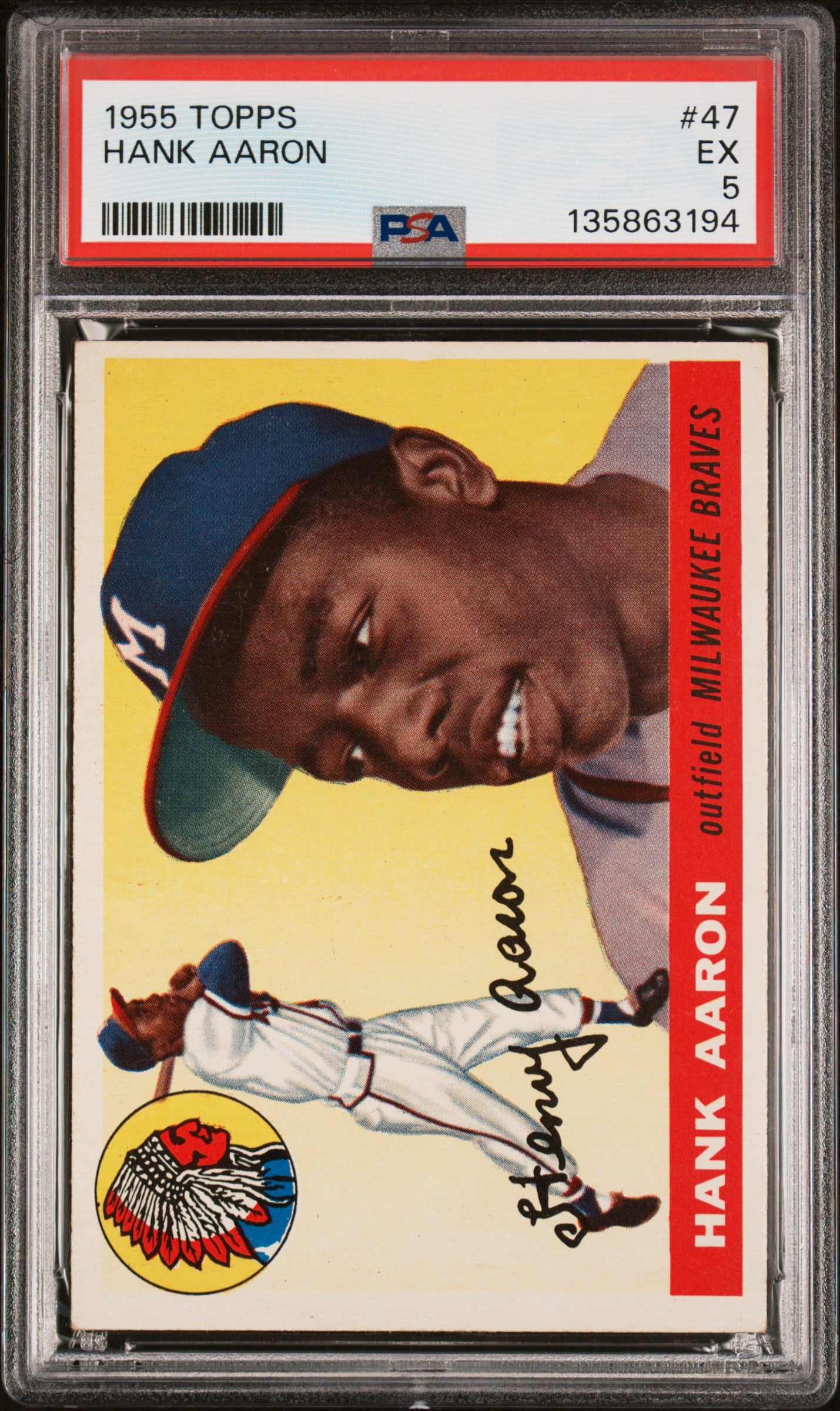 1955 Topps #47 Hank Aaron PSA 5 EX Nice Eye Appeal New Label