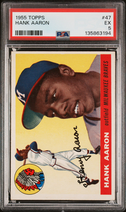 1955 Topps #47 Hank Aaron PSA 5 EX Nice Eye Appeal New Label