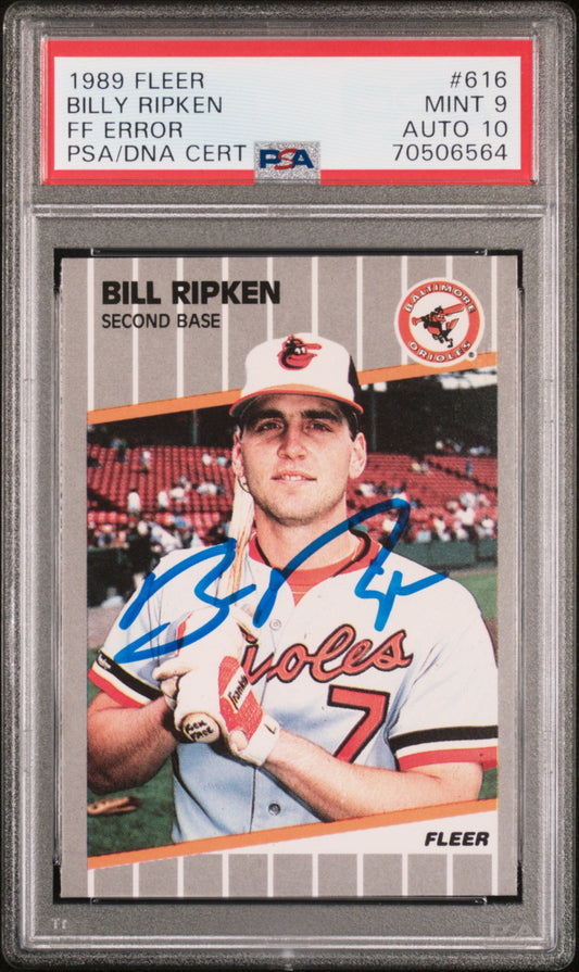 1989 Fleer #616 Billy Bill Ripken FF Face Error PSA 9 /10 AUTO Autograph