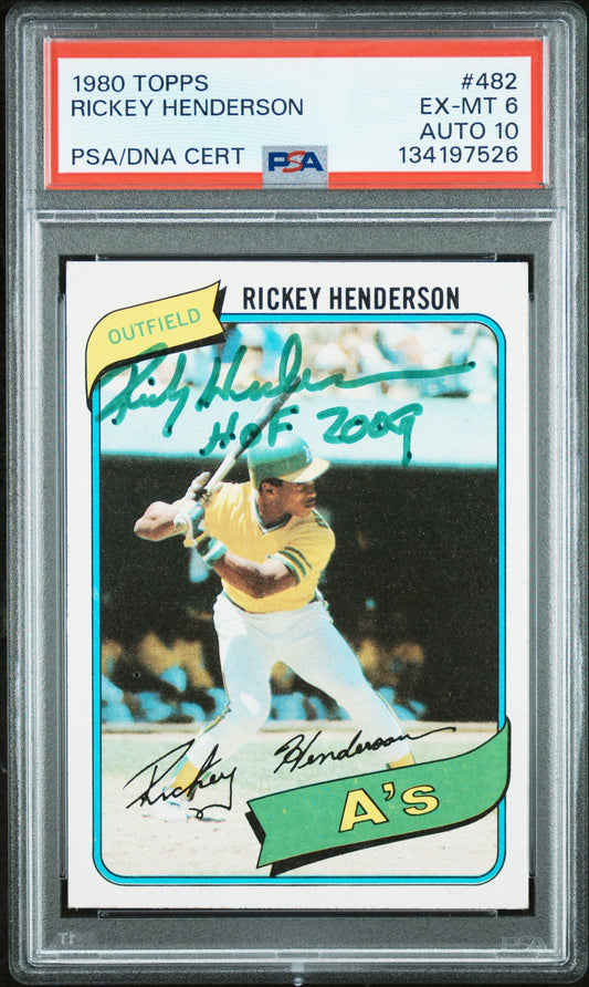 1980 Topps #482 Rickey Henderson RC Rookie PSA 6 / 10 GREEN INK AUTO Autograph