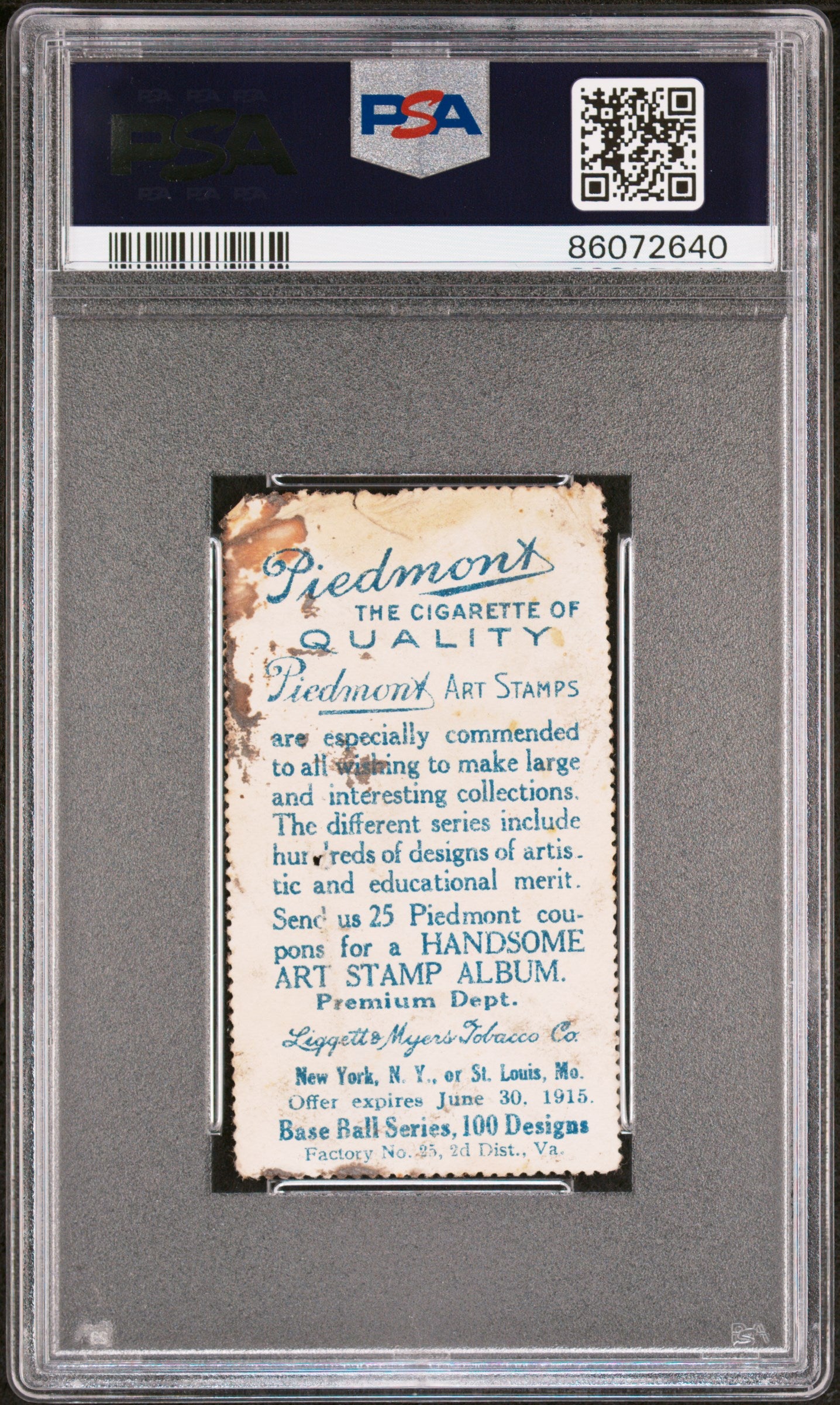 1914 Piedmont Art Stamps Clyde Milan PSA 1 ONLY PSA GRADED EXAMPLE