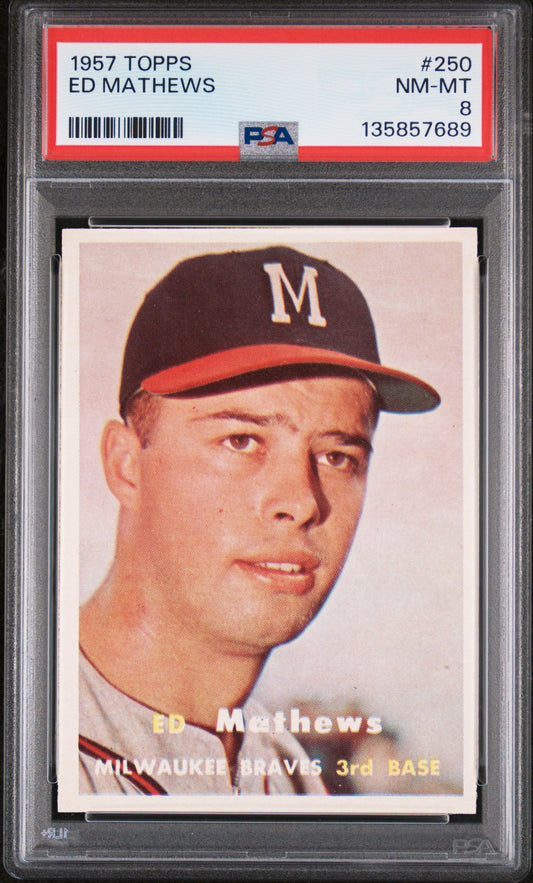 1957 Topps #250 Eddie Ed Mathews PSA 8 NM-MT High Grade New Label
