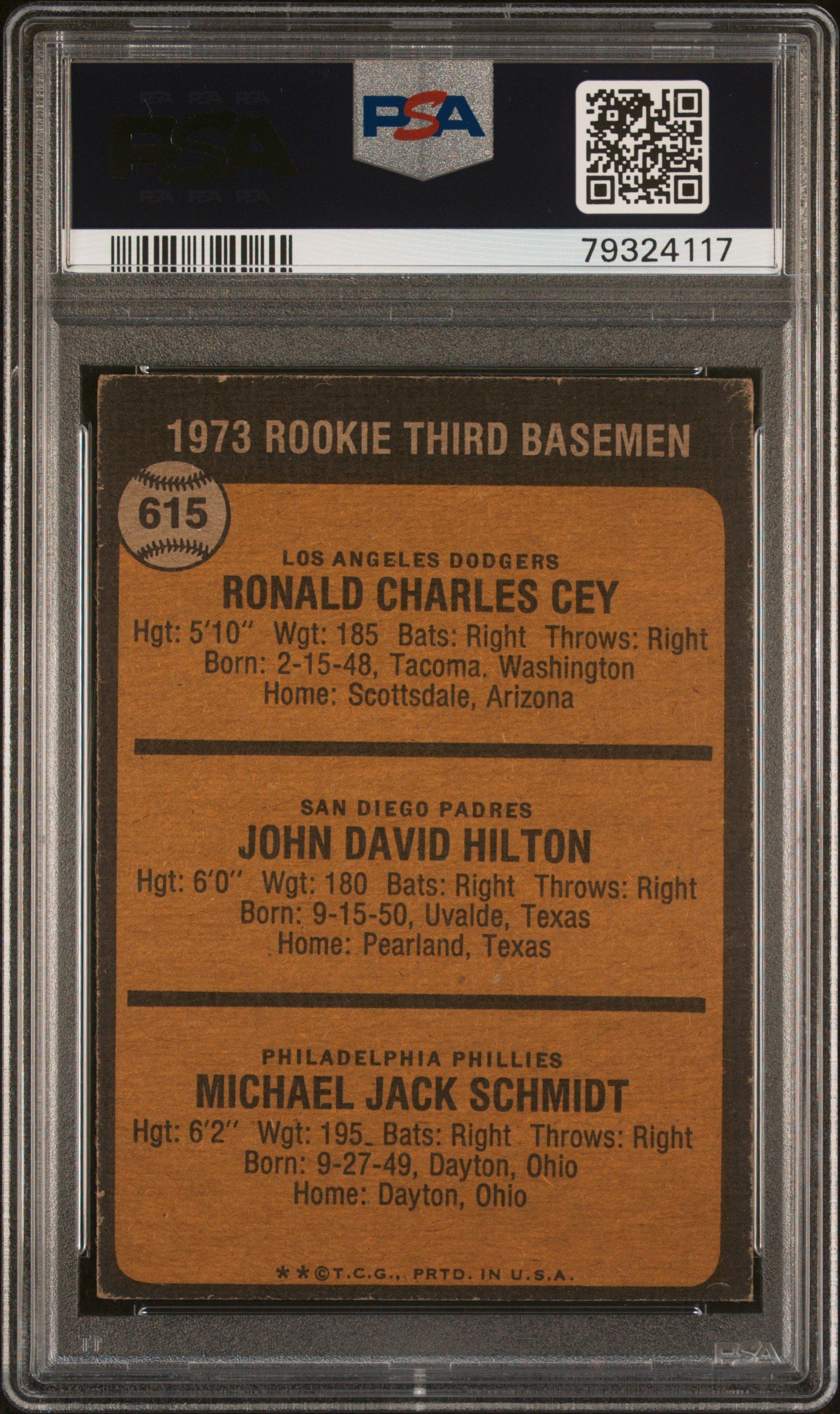 1973 Topps #615 Mike Schmidt RC Rookie PSA 4 VG-EX New Label