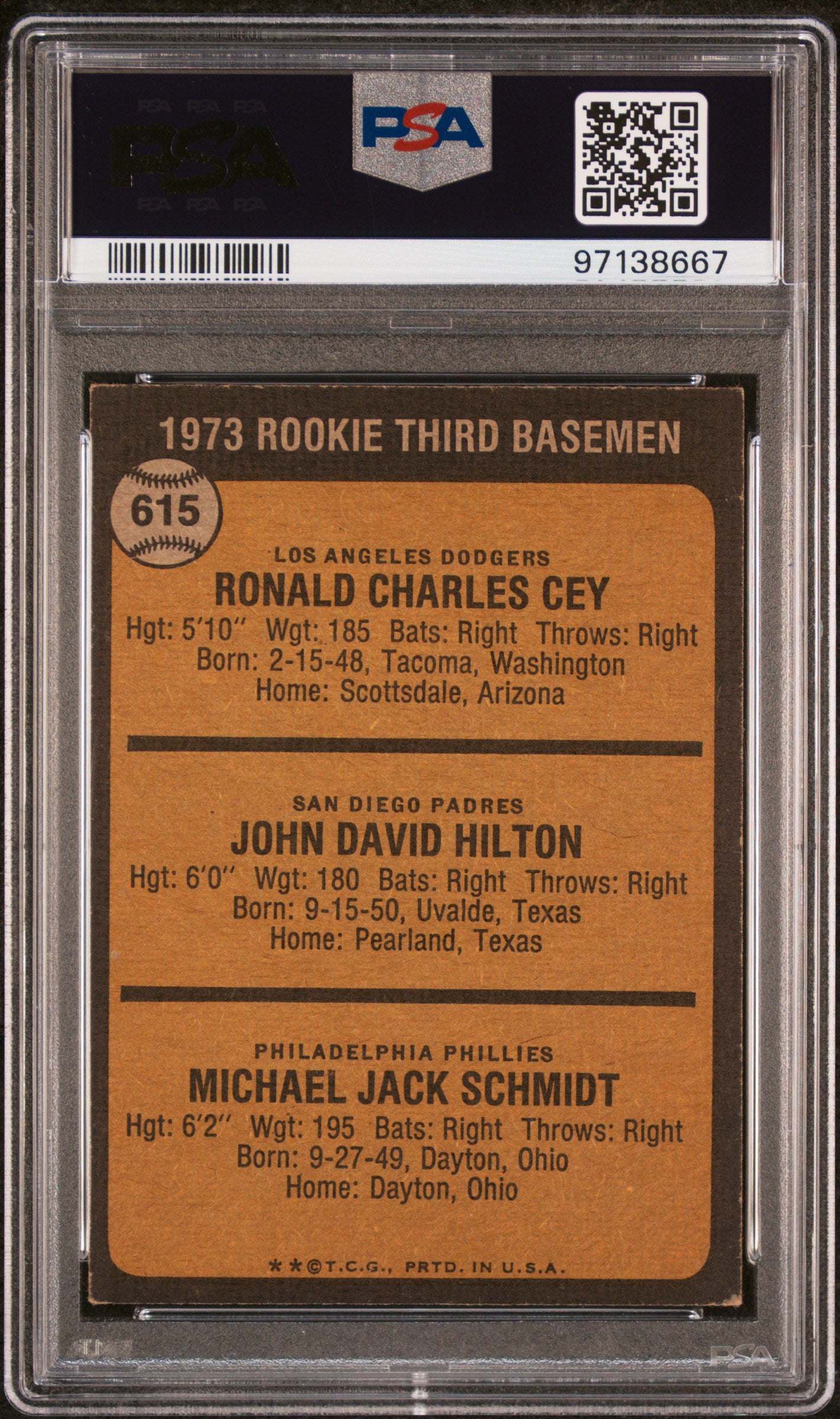 1973 Topps #615 Mike Schmidt RC Rookie PSA 5 EX Well Centered New Label