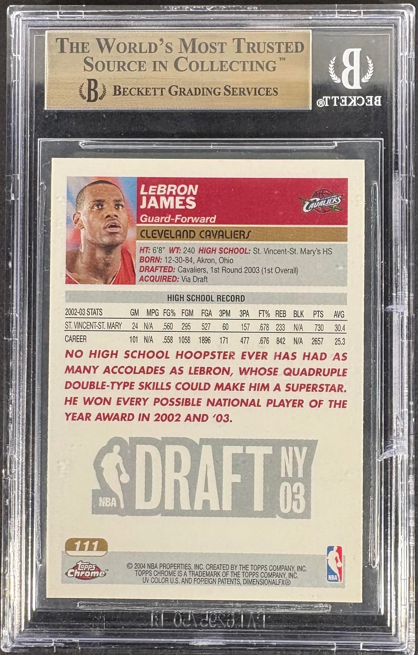 2003-04 Topps Chrome #111 Lebron James RC Rookie BGS 9.5 GEM MINT