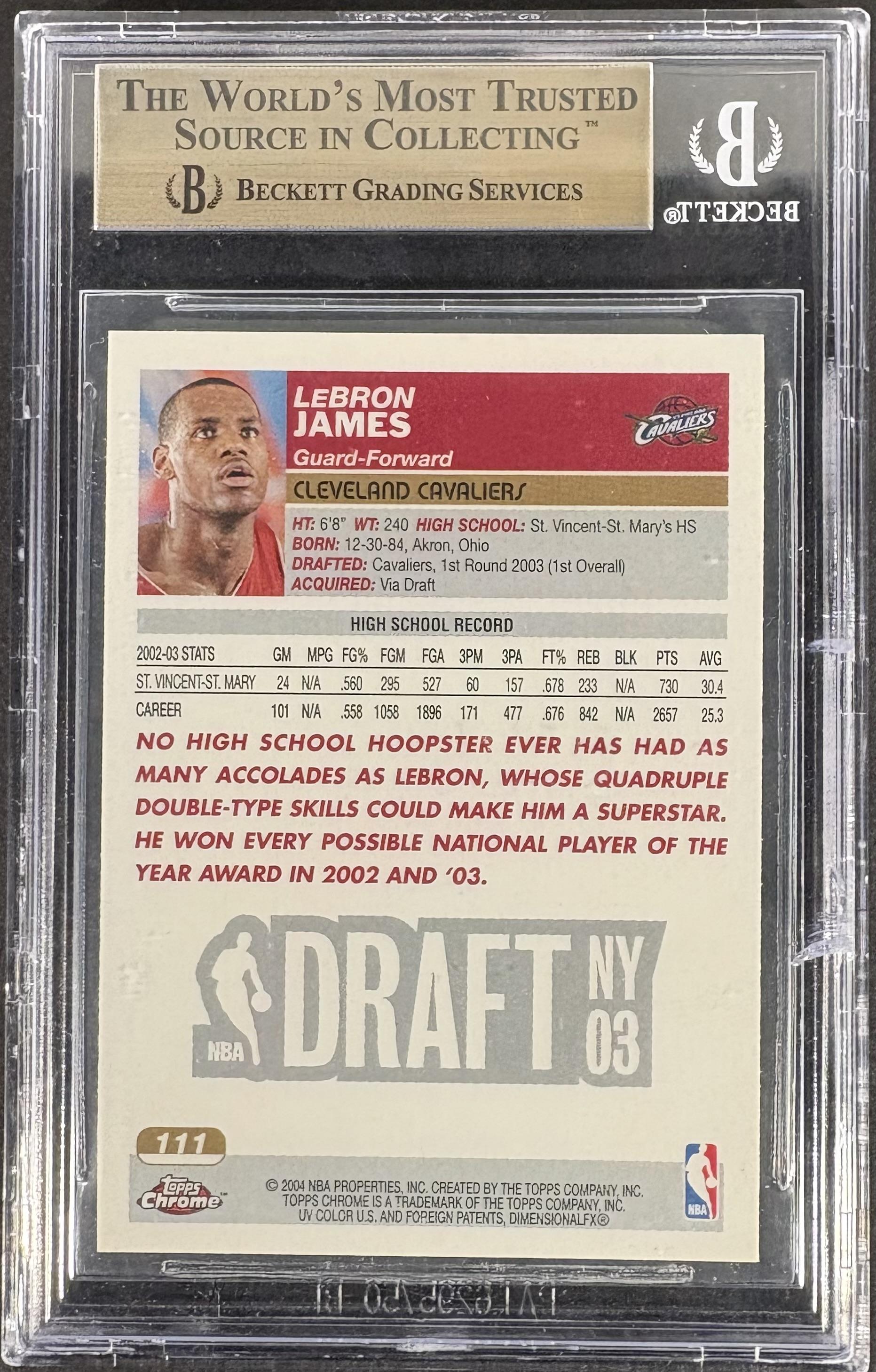 2003-04 Topps Chrome #111 Lebron James RC Rookie BGS 9.5 GEM MINT