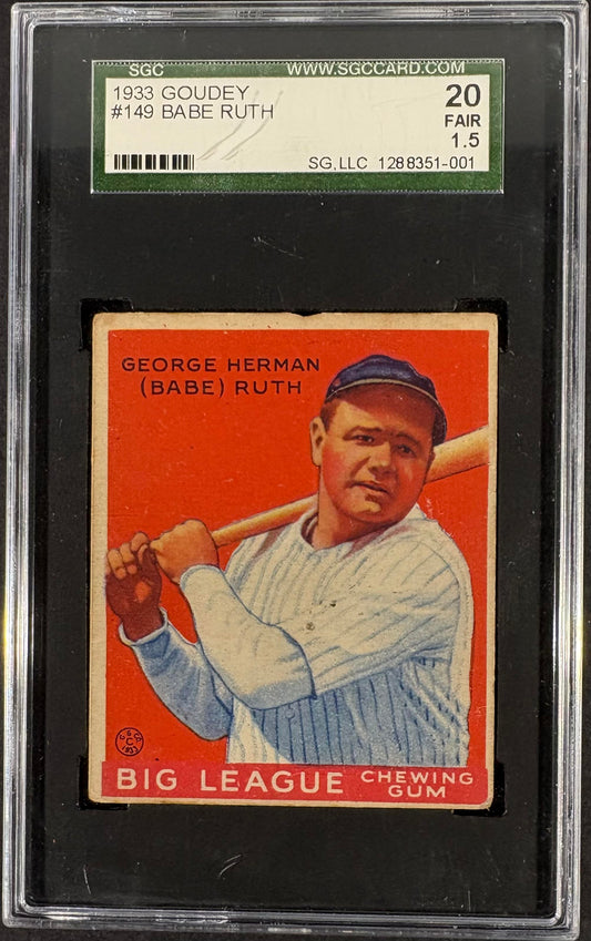 1933 Goudey (R319) #149 Babe Ruth SGC 1.5 STUNNING Color Nice Eye Appeal
