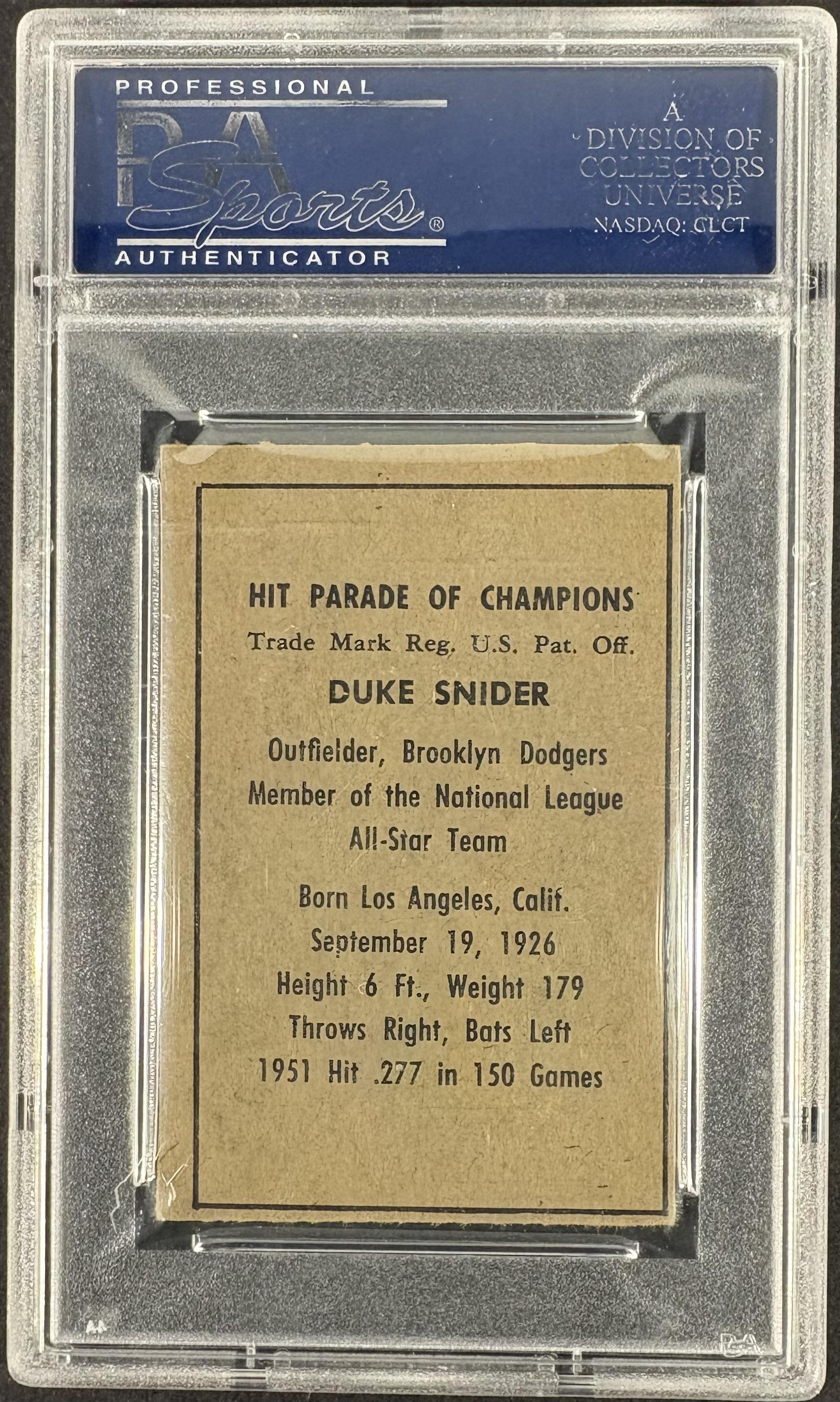 1952 Berk Ross Duke Snider PSA 4 VG-EX
