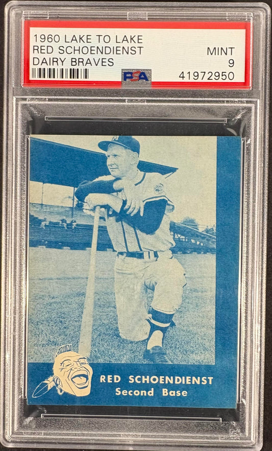1960 Lake to Lake Dairy Milwaukee Braves Red Schoendienst PSA 9 MINT New Label