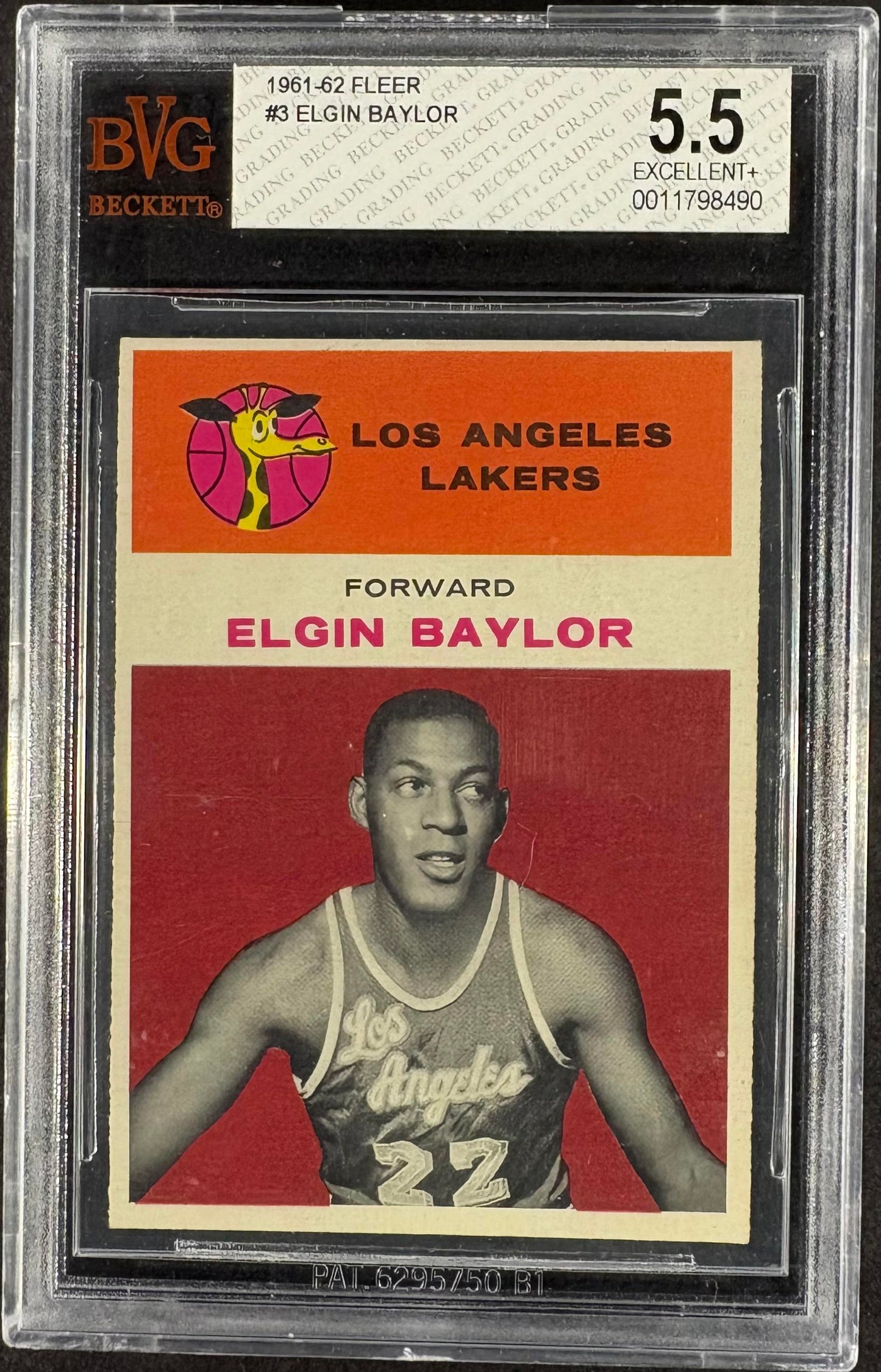 1961-62 Fleer #3 Elgin Baylor RC Rookie BVG 5.5 EX+