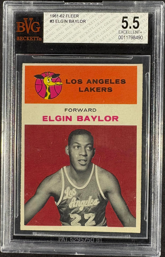 1961-62 Fleer #3 Elgin Baylor RC Rookie BVG 5.5 EX+
