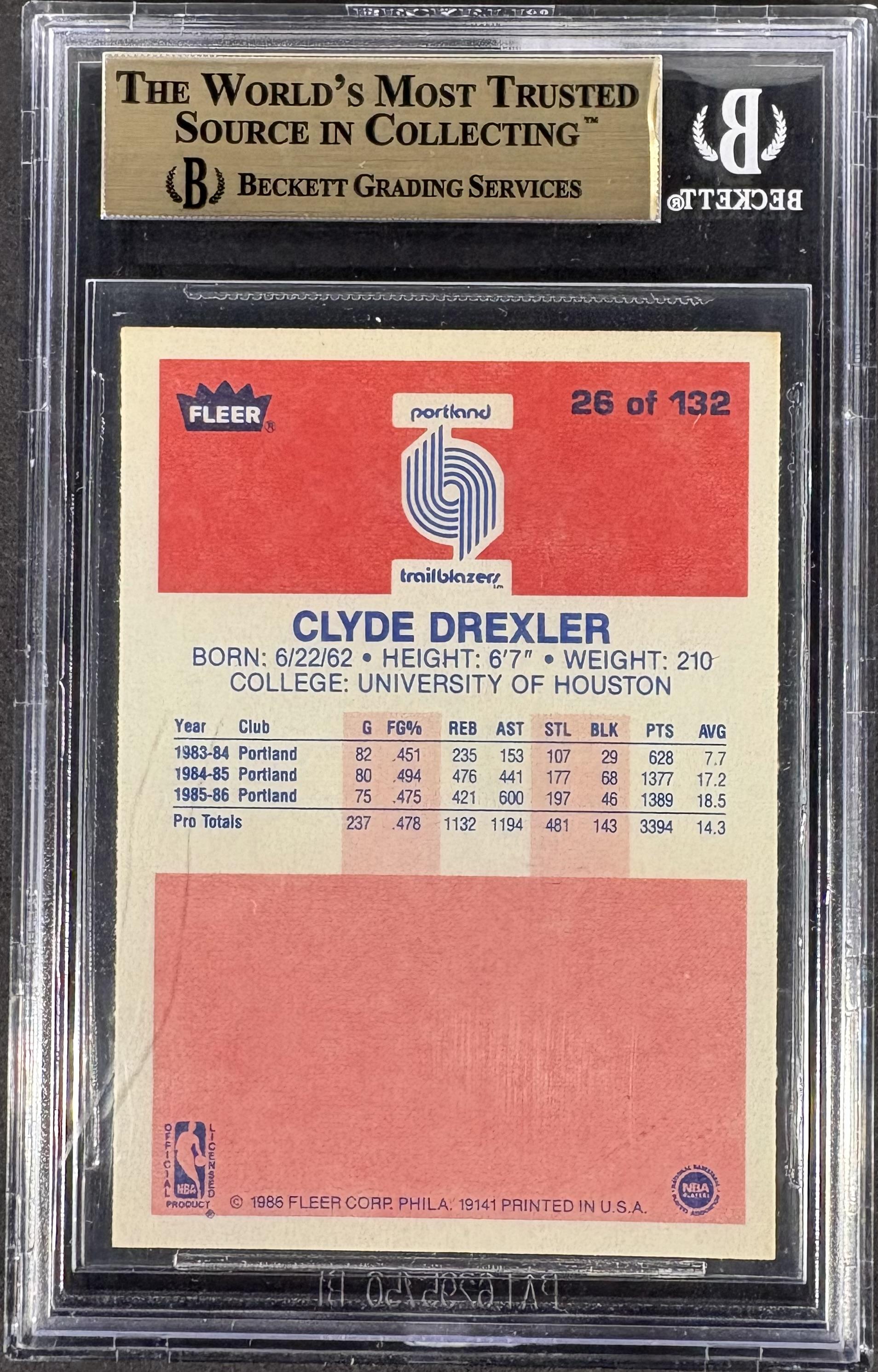 1986-87 Fleer #26 Clyde Drexler RC Rookie BGS 9.5 GEM MINT