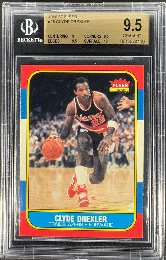 1986-87 Fleer #26 Clyde Drexler RC Rookie BGS 9.5 GEM MINT