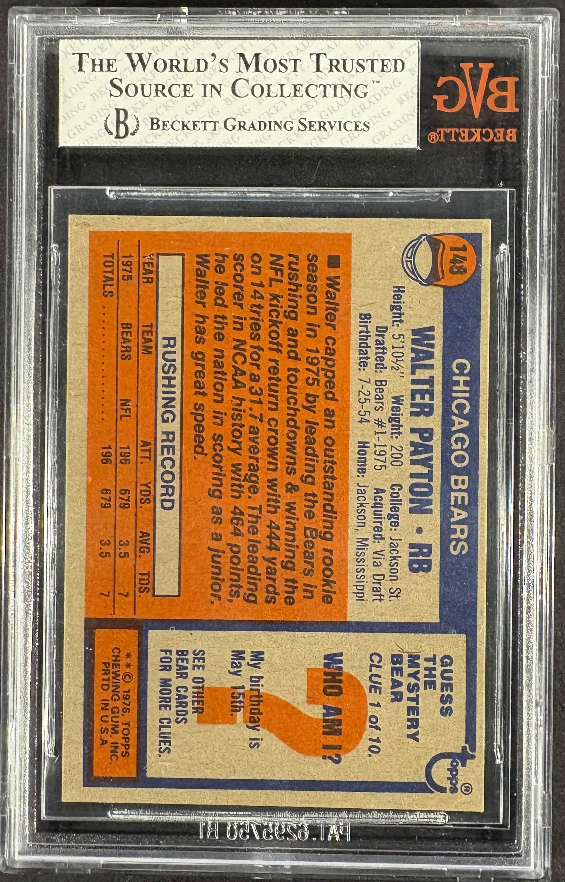 1976 Topps #148 Walter Payton RC Rookie BVG 7.5 NM+ Sharp