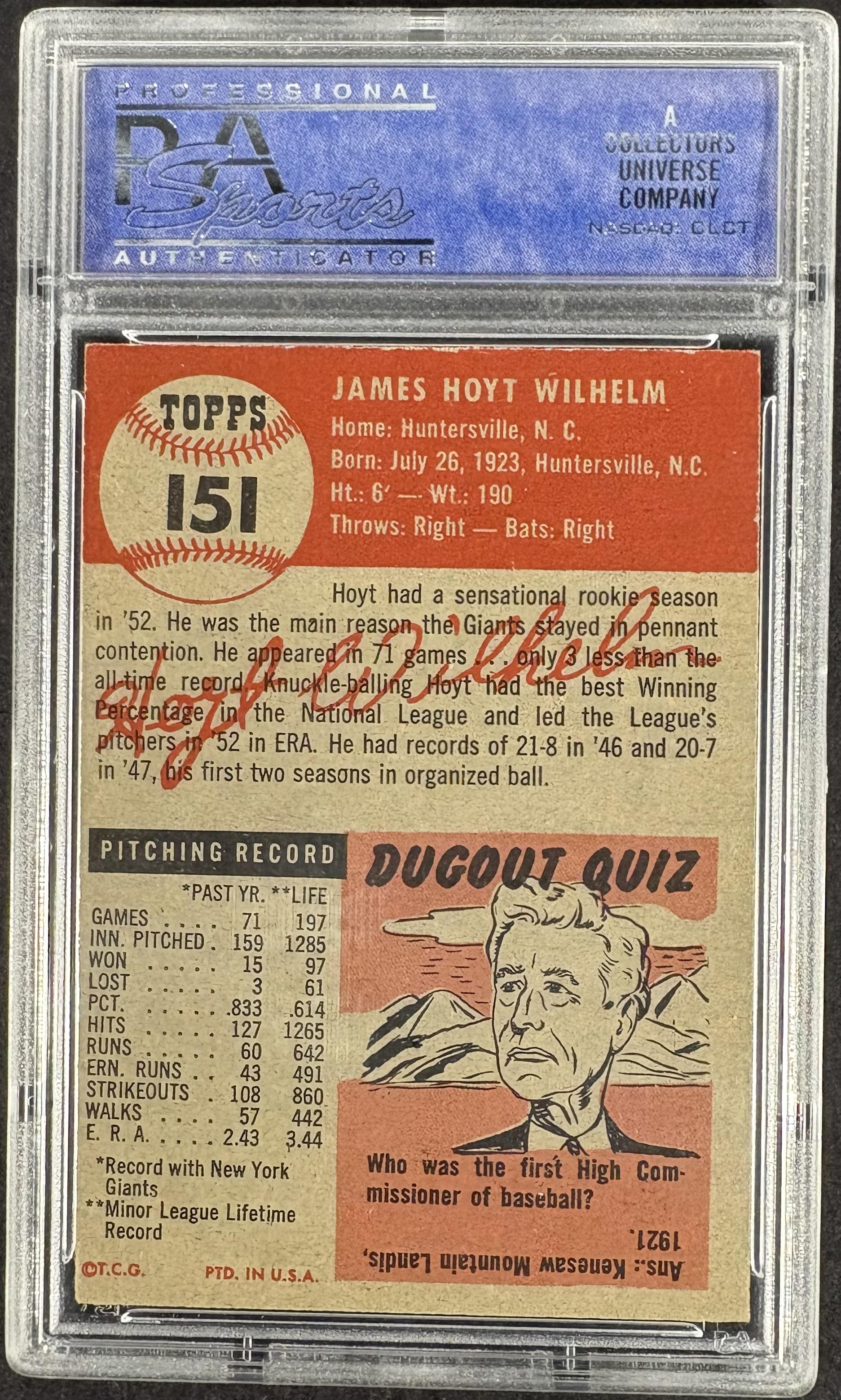 1953 Topps #151 Hoyt Wilhelm PSA 7 NM Near Mint