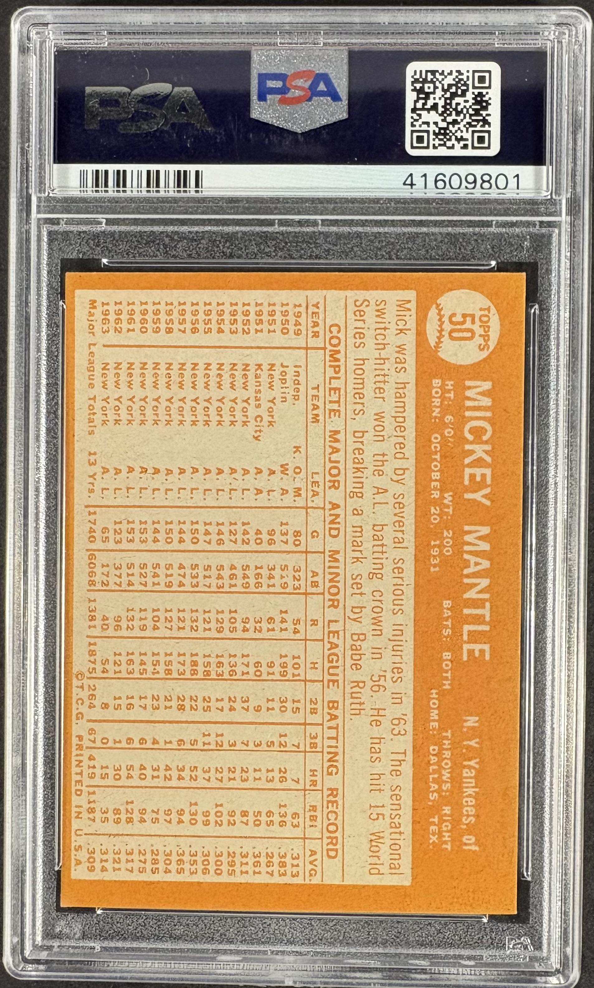 1964 Topps #50 Mickey Mantle PSA 5 EX New Label